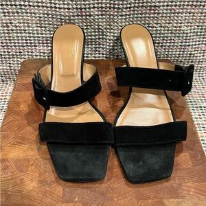 Coach And Four Black Strappy Slide Kitten Heel Leather Sandals 8.5 Made In Italy